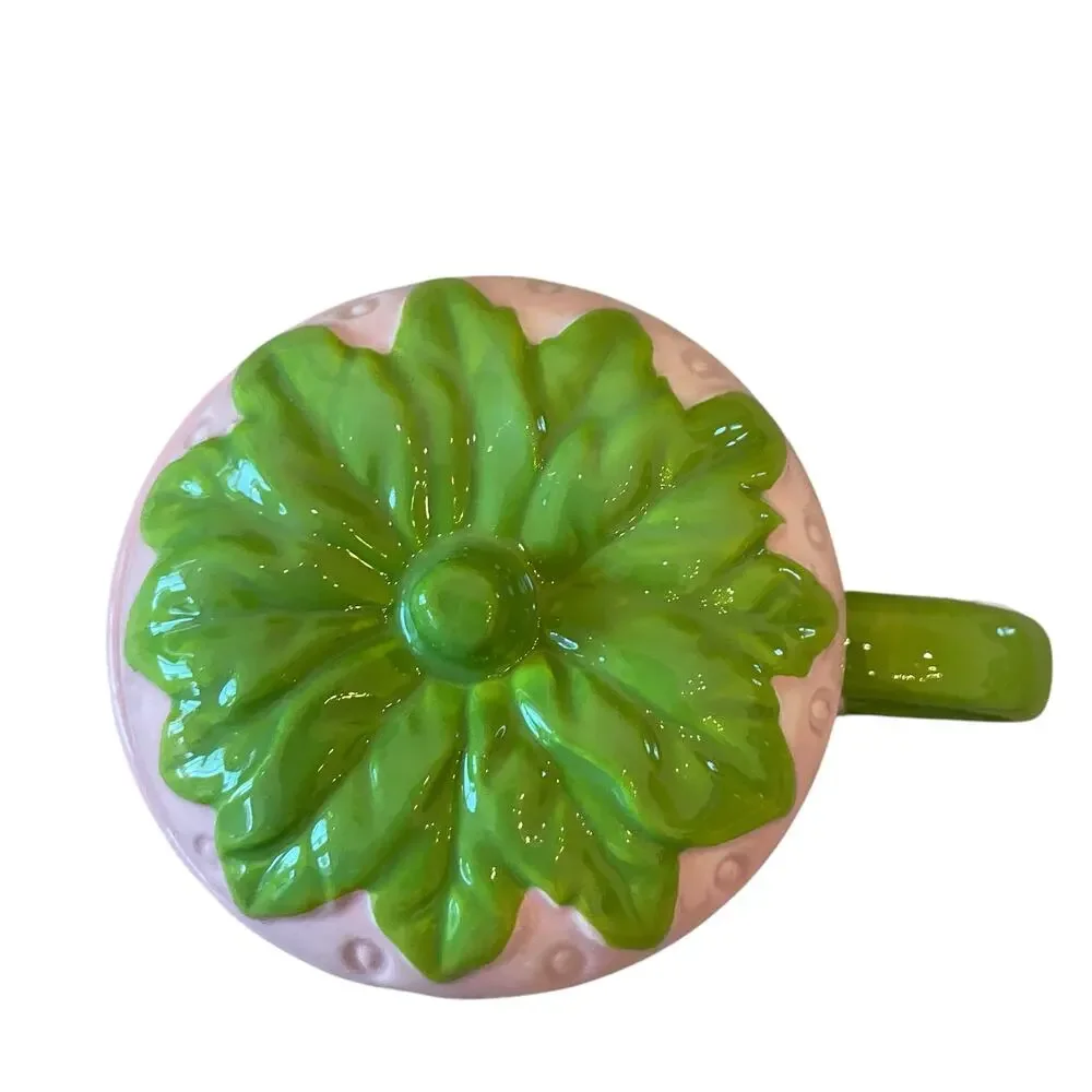 Lang Hand Painted PINK STRAWBERRY Ceramic Mug with Lid 18oz Spring New